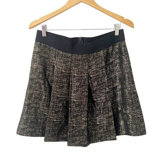 Lord & Taylor Black Gold Metallic Pleated Mini Skirt - Picture 1 of 8